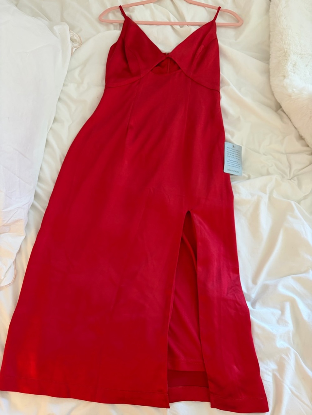 Nordstrom Red Midi Slip Dress with Front Slit